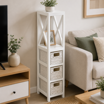Έπιπλο MDF με 1 Ράφι και 3 Συρτάρια Λευκό 17x24x82cm MRShome