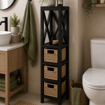 Έπιπλο MDF με 1 Ράφι και 3 Συρτάρια Μαύρο 17x24x82cm MRShome
