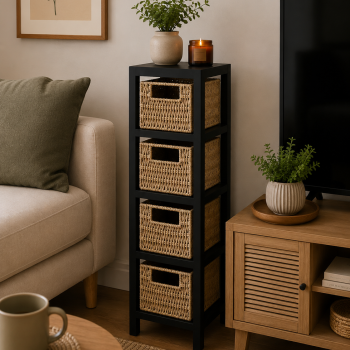 Συρταριέρα MDF με 4 Συρτάρια 17x24x65cm Μπεζ/Μαύρο MRShome