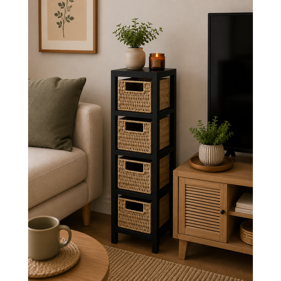 Συρταριέρα MDF με 4 Συρτάρια 17x24x65cm Μπεζ/Μαύρο MRShome