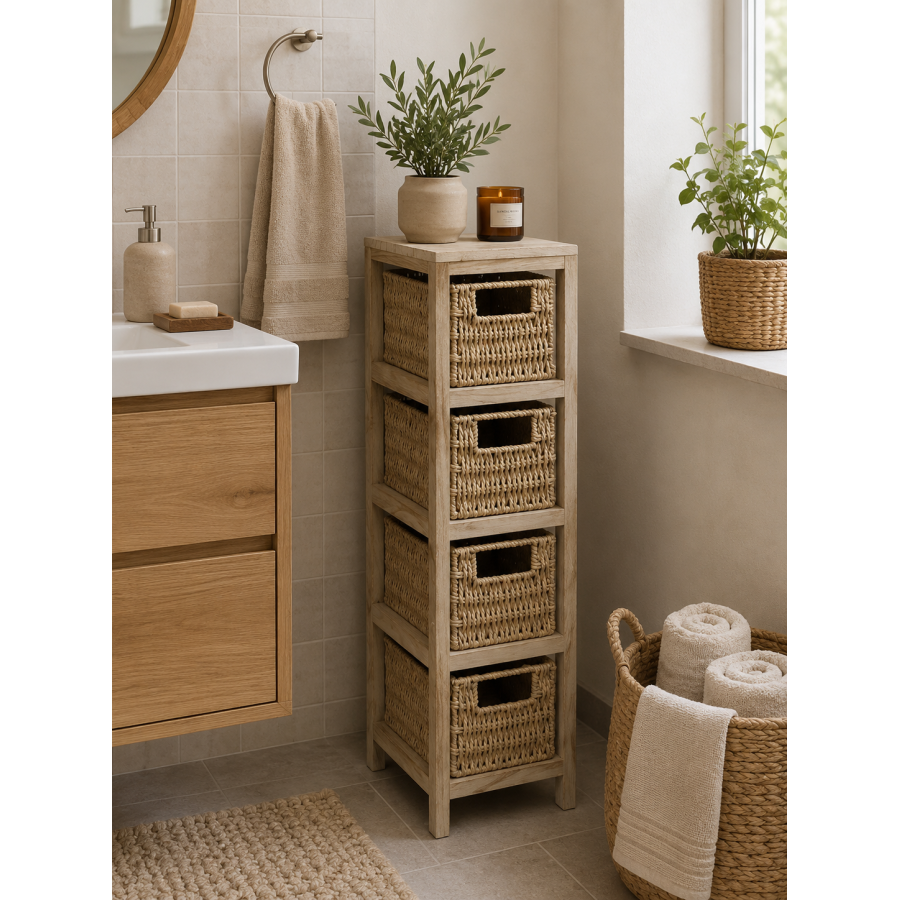 Συρταριέρα MDF με 4 Συρτάρια 17x24x65cm Μπεζ MRShome