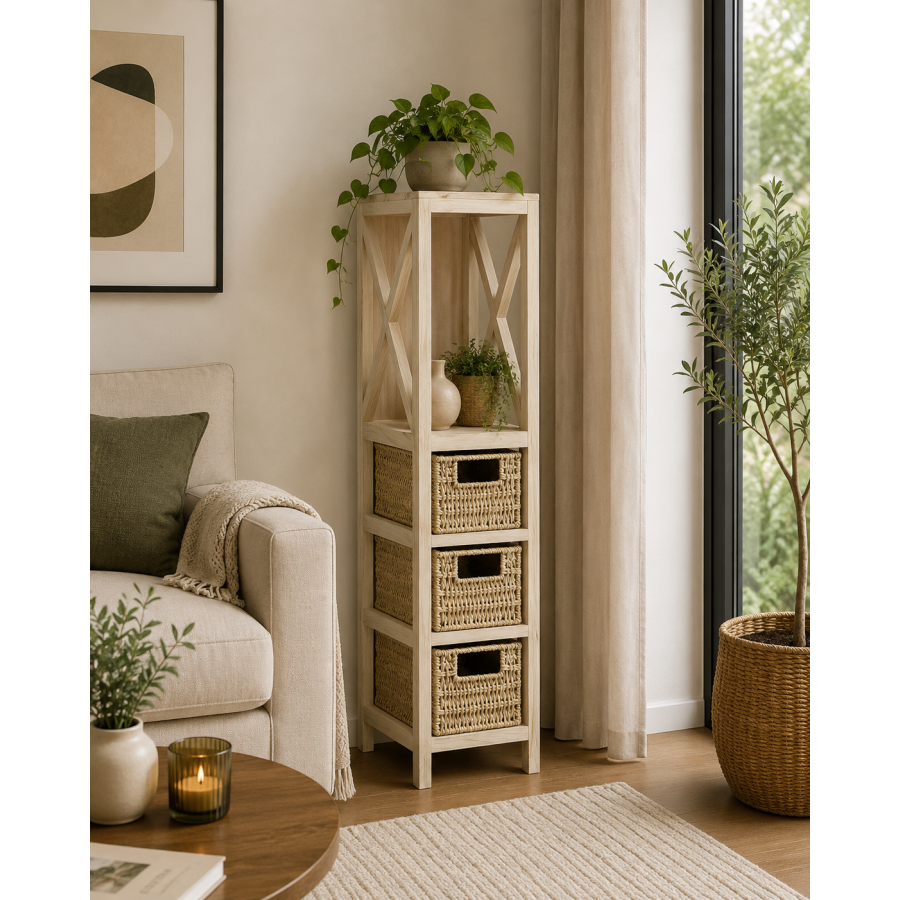 Έπιπλο MDF με 1 Ράφι και 3 Συρτάρια Μπεζ 17x24x82cm MRShome