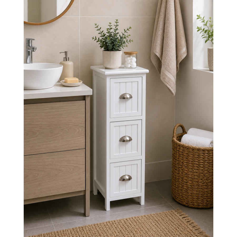 Συρταριέρα MDF με 3 Συρτάρια Λευκή 25x25x77cm MRShome