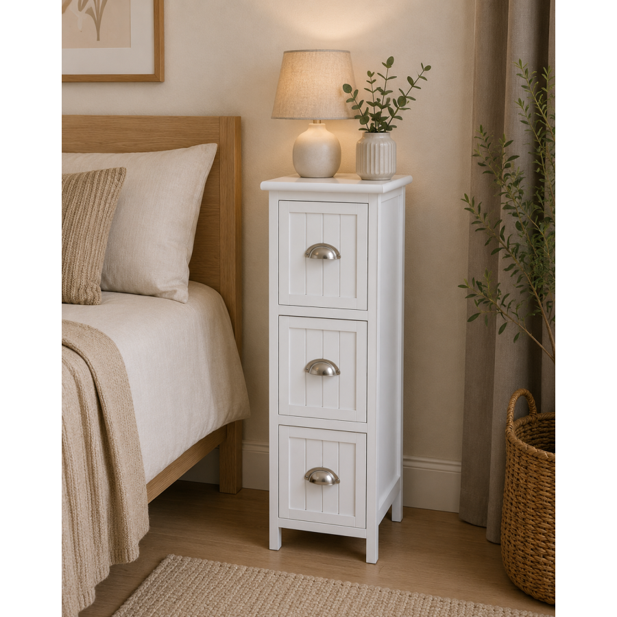 Συρταριέρα MDF με 3 Συρτάρια Λευκή 25x25x77cm MRShome