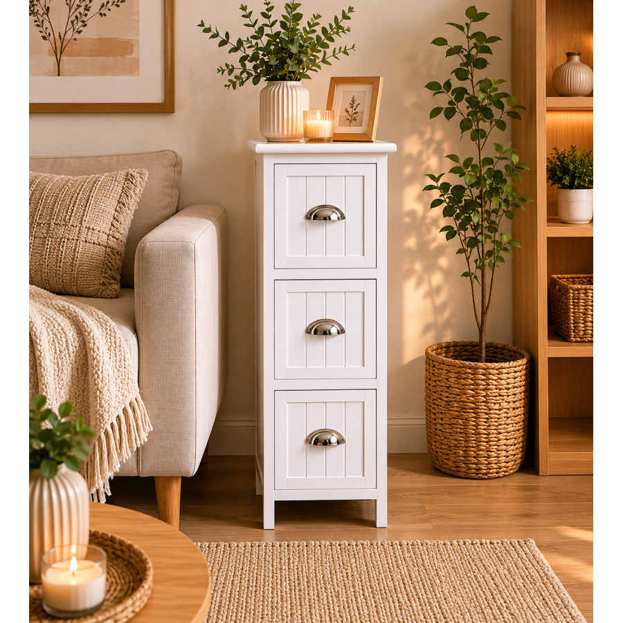 Συρταριέρα MDF με 3 Συρτάρια Λευκή 25x25x77cm MRShome
