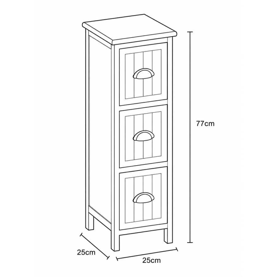 Συρταριέρα MDF με 3 Συρτάρια Λευκή 25x25x77cm MRShome