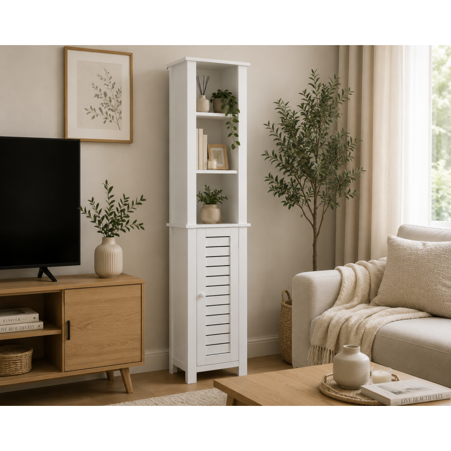 Έπιπλο MDF με 3 Ράφια και 1 Ντουλάπι με 2 Ράφια στο Εσωτερικό 35x26x173cm Λευκό MRShome