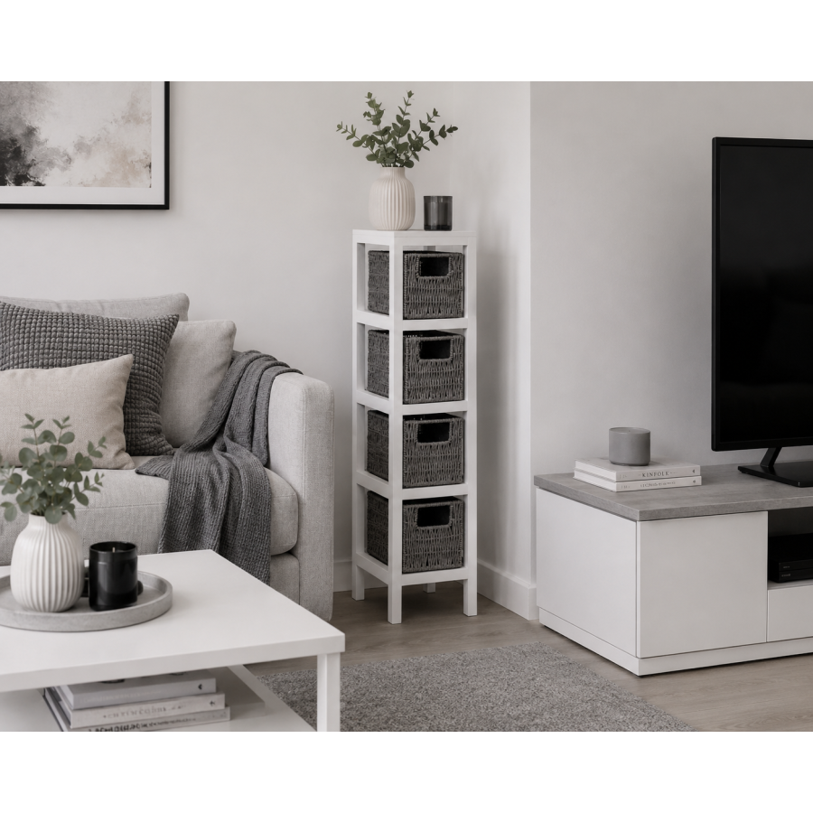 Συρταριέρα με 4 Συρτάρια MDF Γκρι/Λευκή 17x24x65cm MRShome