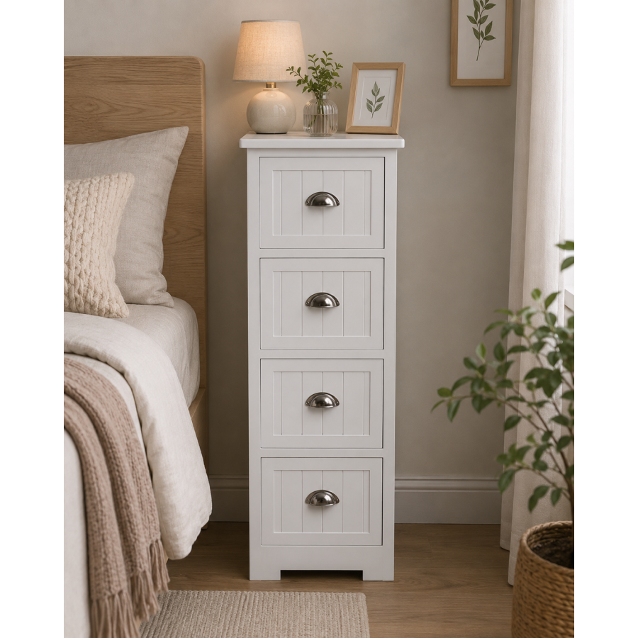 Συρταριέρα MDF με 4 Συρτάρια Λευκή 35x30x90cm MRShome