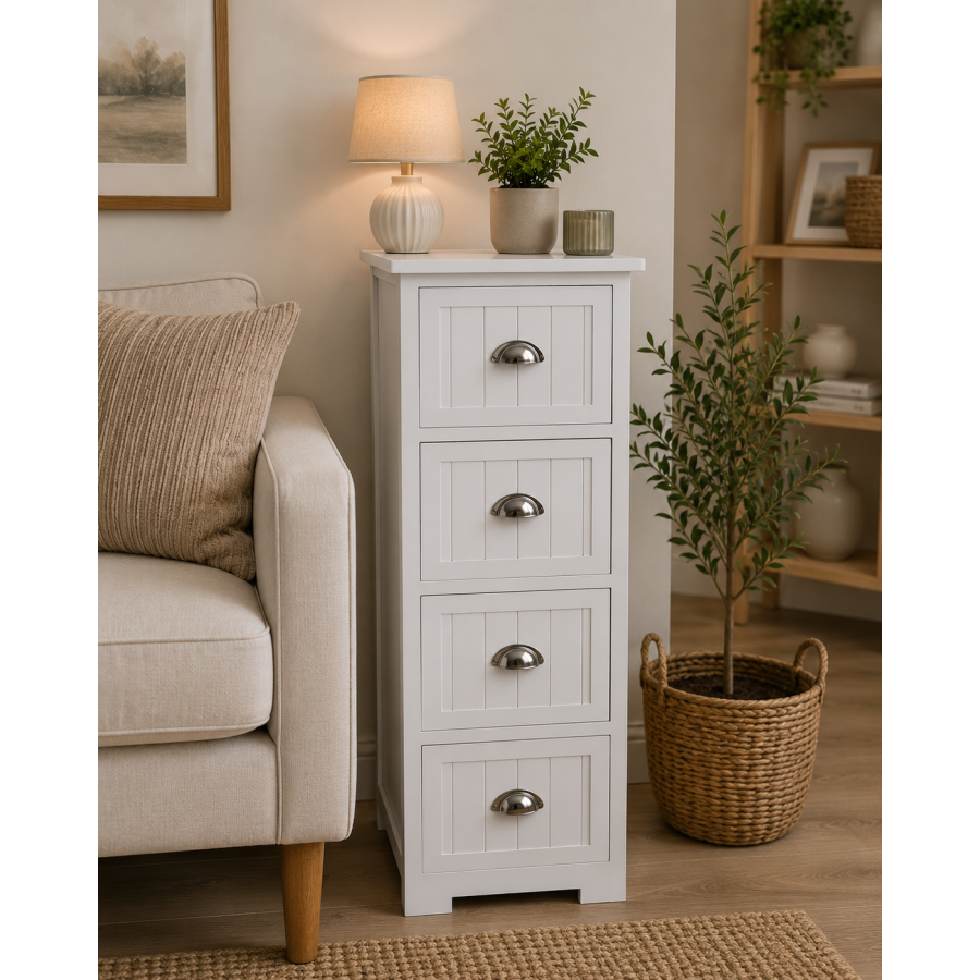 Συρταριέρα MDF με 4 Συρτάρια Λευκή 35x30x90cm MRShome