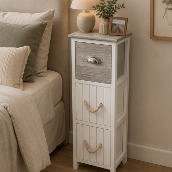 Συρταριέρα MDF με 3 Συρτάρια Γκρι/Λευκή 25x25x77cm MRShome