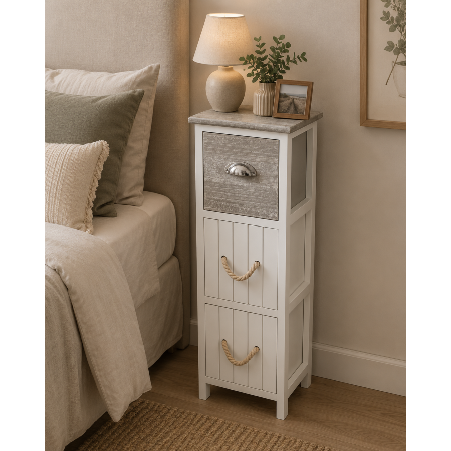 Συρταριέρα MDF με 3 Συρτάρια Γκρι/Λευκή 25x25x77cm MRShome