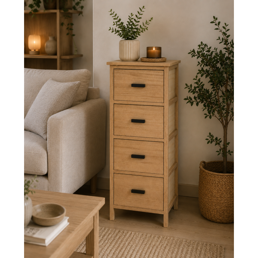 Συρταριέρα MDF με 4 Συρτάρια 37.5x27.5x86cm Μπεζ MRShome