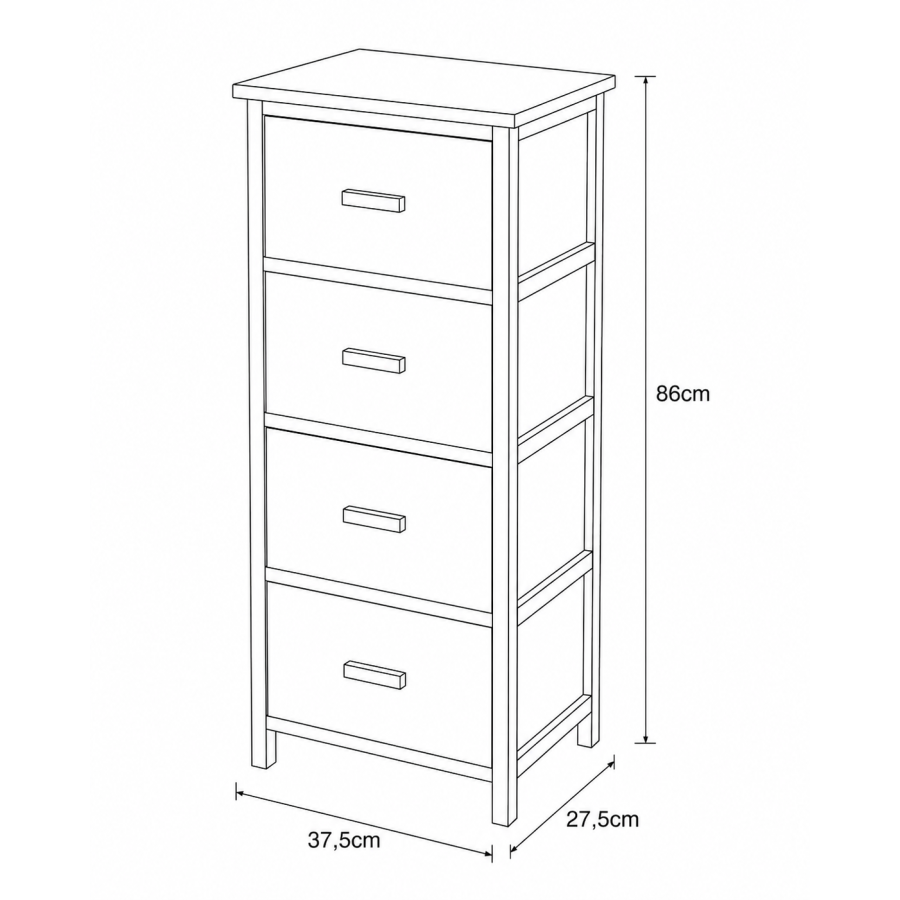 Συρταριέρα MDF με 4 Συρτάρια 37.5x27.5x86cm Μπεζ MRShome