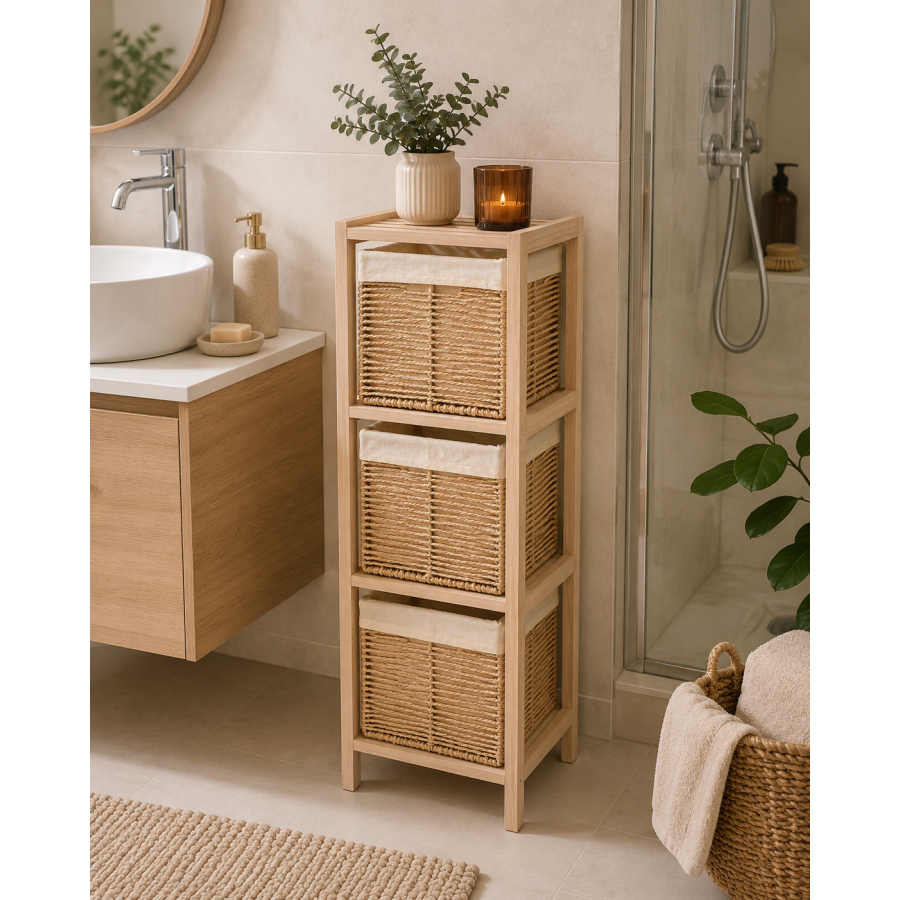 Συρταριέρα MDF με 3 Συρτάρια 25x25x77cm Μπεζ MRShome