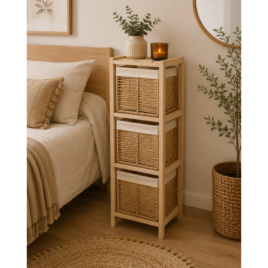 Συρταριέρα MDF με 3 Συρτάρια 25x25x77cm Μπεζ MRShome