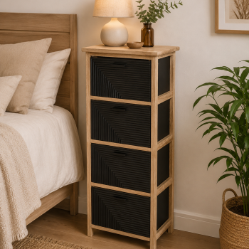 Συρταριέρα MDF με 4 Συρτάρια 37.5x27.5x86cm Φυσική/Μαύρη με Σχέδιο MRShome