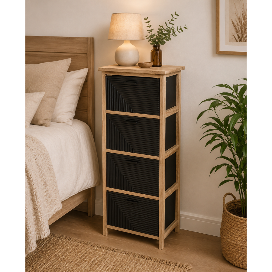 Συρταριέρα MDF με 4 Συρτάρια 37.5x27.5x86cm Φυσική/Μαύρη με Σχέδιο MRShome
