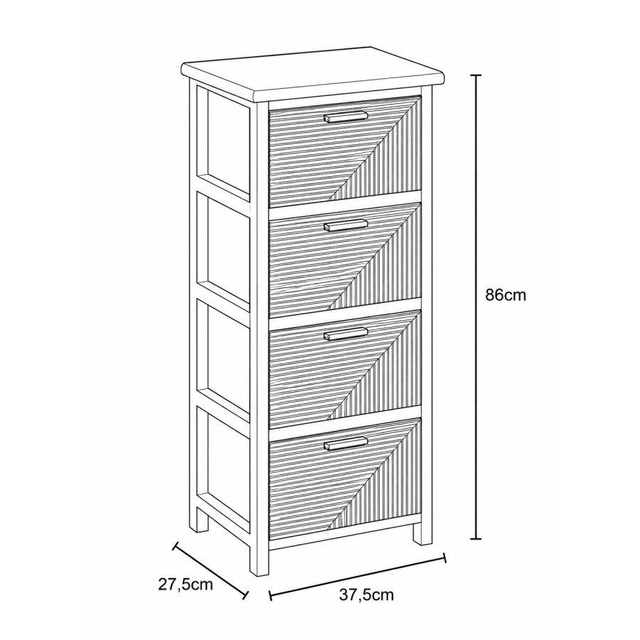 Συρταριέρα MDF με 4 Συρτάρια 37.5x27.5x86cm Φυσική/Μαύρη με Σχέδιο MRShome