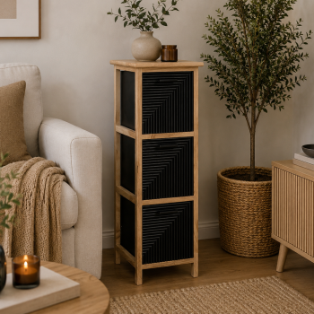 Συρταριέρα MDF με 3 Συρτάρια Φυσική/Μαύρη 25x25x77cm MRShome