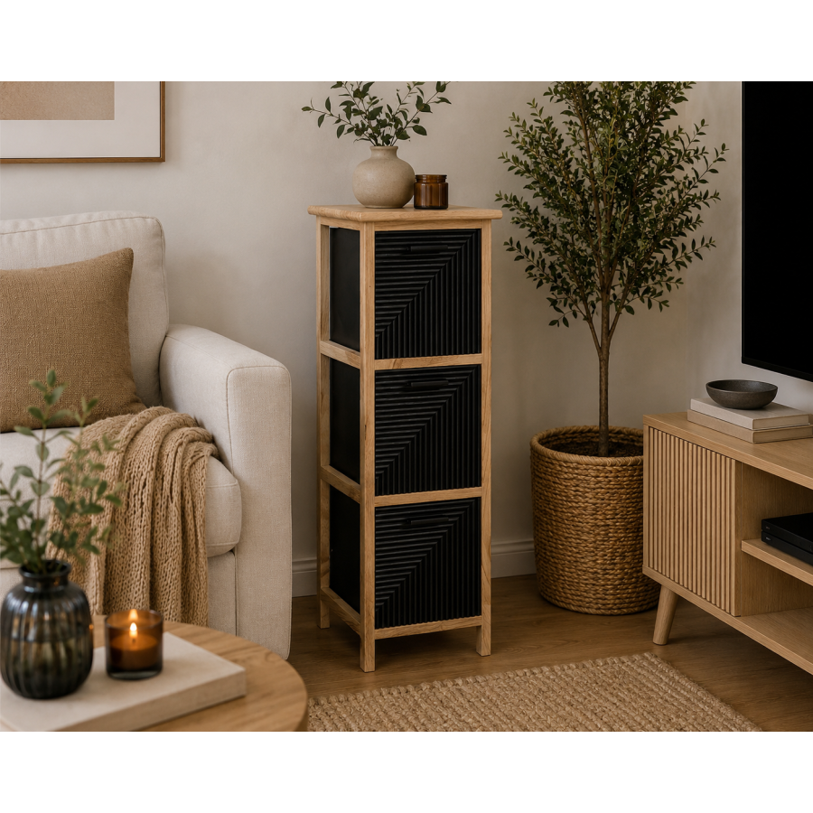 Συρταριέρα MDF με 3 Συρτάρια Φυσική/Μαύρη 25x25x77cm MRShome