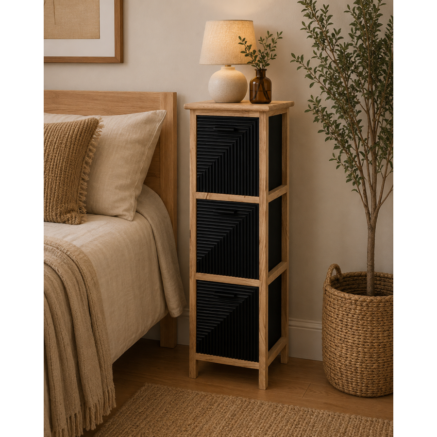 Συρταριέρα MDF με 3 Συρτάρια Φυσική/Μαύρη 25x25x77cm MRShome