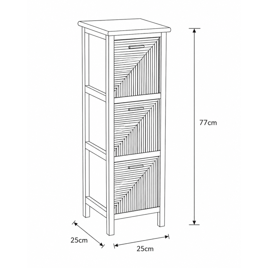 Συρταριέρα MDF με 3 Συρτάρια Φυσική/Μαύρη 25x25x77cm MRShome