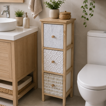 Συρταριέρα MDF με 3 Συρτάρια 25x25x77cm Φυσική με Σχέδια MRShome