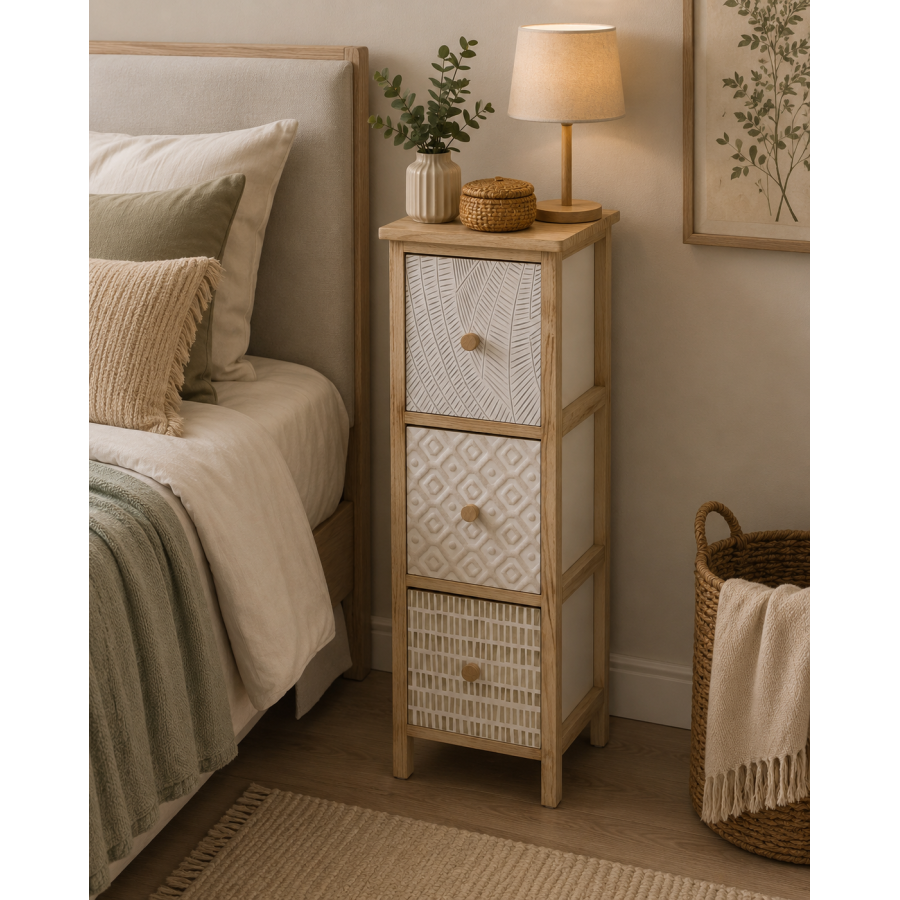 Συρταριέρα MDF με 3 Συρτάρια 25x25x77cm Φυσική με Σχέδια MRShome