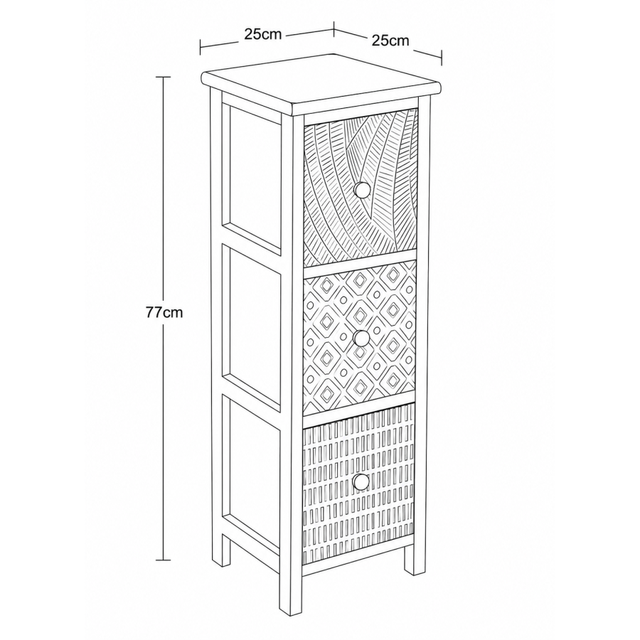 Συρταριέρα MDF με 3 Συρτάρια 25x25x77cm Φυσική με Σχέδια MRShome