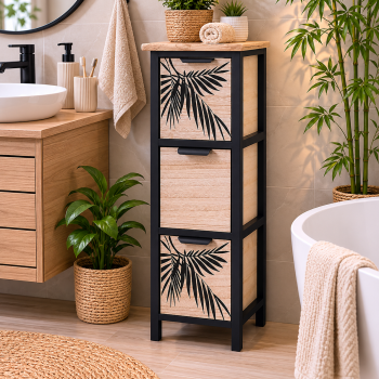 Συρταριέρα MDF με 3 Συρτάρια 25x25x77cm Μπεζ/Μαύρη με Σχέδιο MRShome