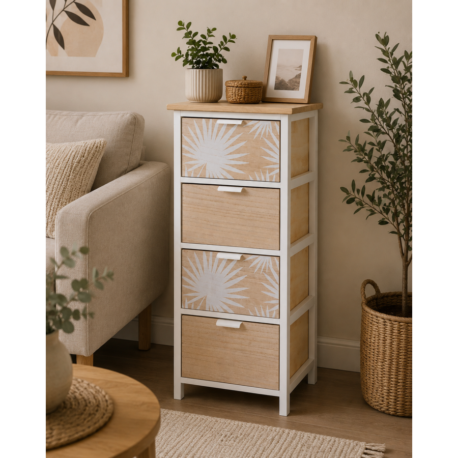 Συρταριέρα MDF με 4 Συρτάρια 37.5x27.5x86cm Μπεζ με Σχέδιο MRShome