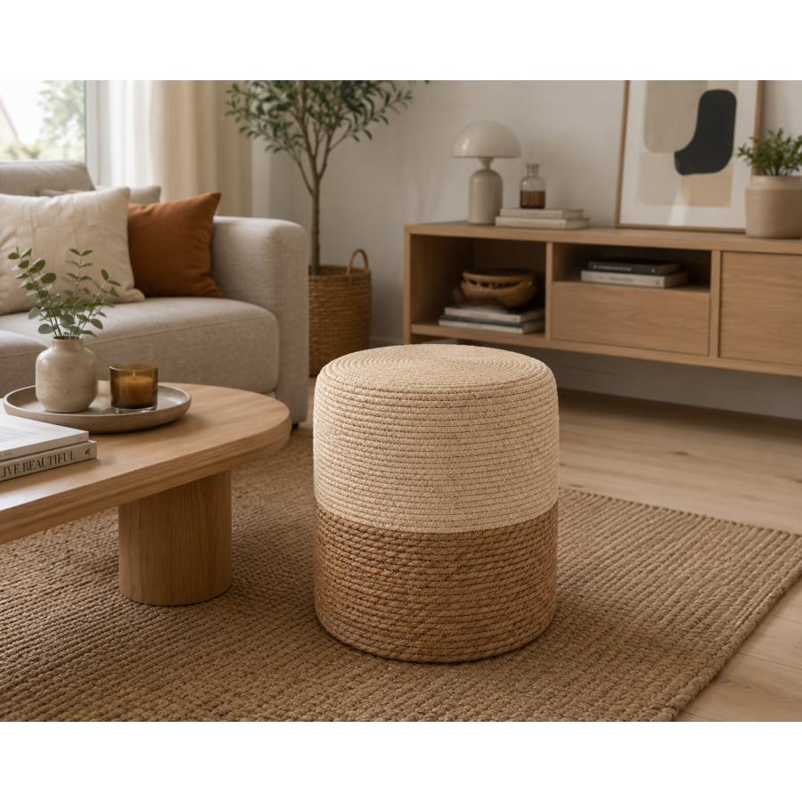 Σκαμπώ Πουφ Ξύλινο Bamboo Λευκό/Μπεζ Φ34x36cm MRShome