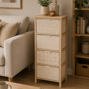 Συρταριέρα MDF με 4 Συρτάρια 37.5x27.5x86cm Μπεζ με Σχέδια MRShome