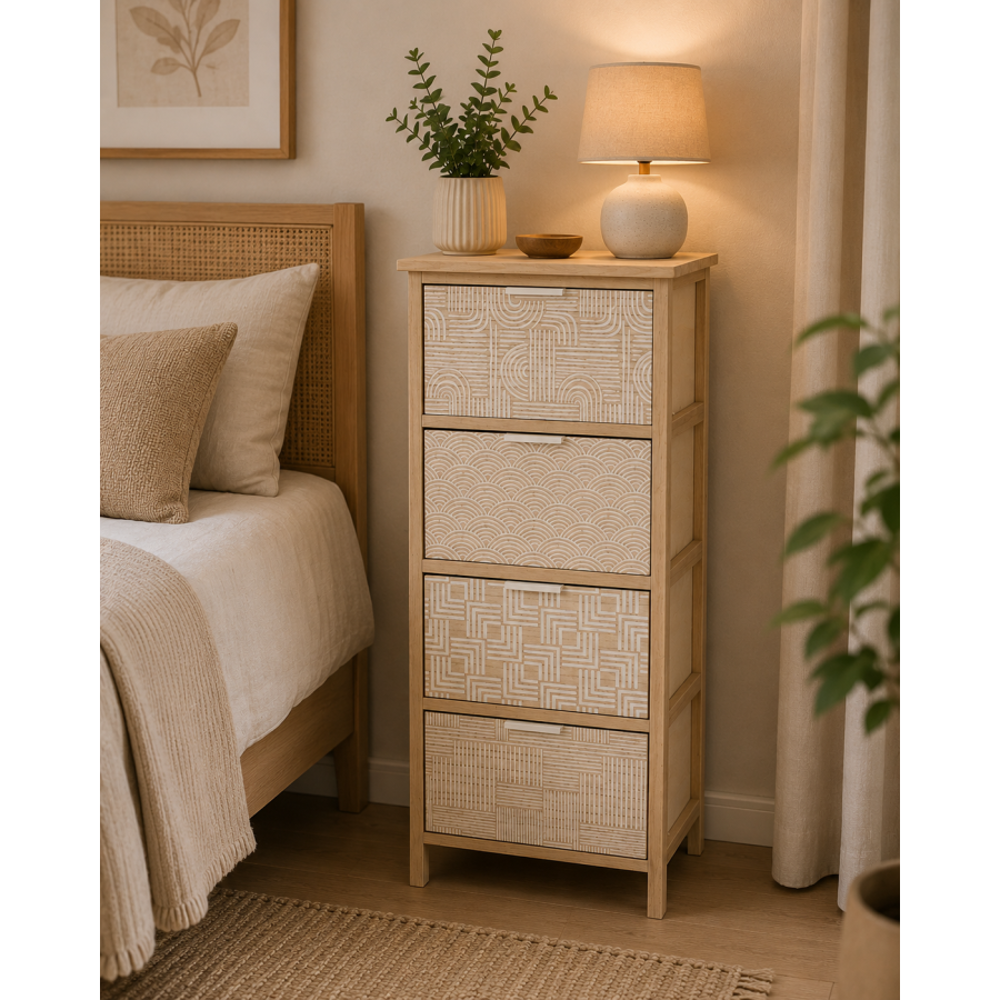 Συρταριέρα MDF με 4 Συρτάρια 37.5x27.5x86cm Μπεζ με Σχέδια MRShome