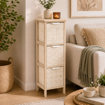 Συρταριέρα MDF με 3 Συρτάρια 25x25x77cm Μπεζ με Σχέδια MRShome