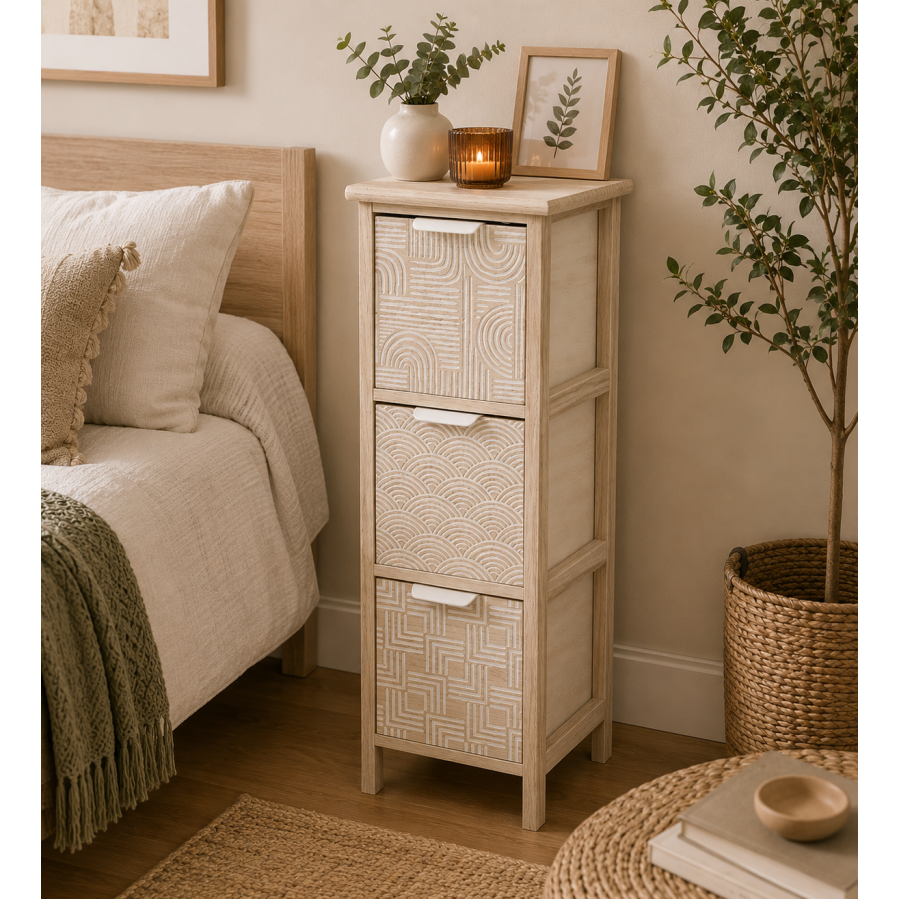 Συρταριέρα MDF με 3 Συρτάρια 25x25x77cm Μπεζ με Σχέδια MRShome