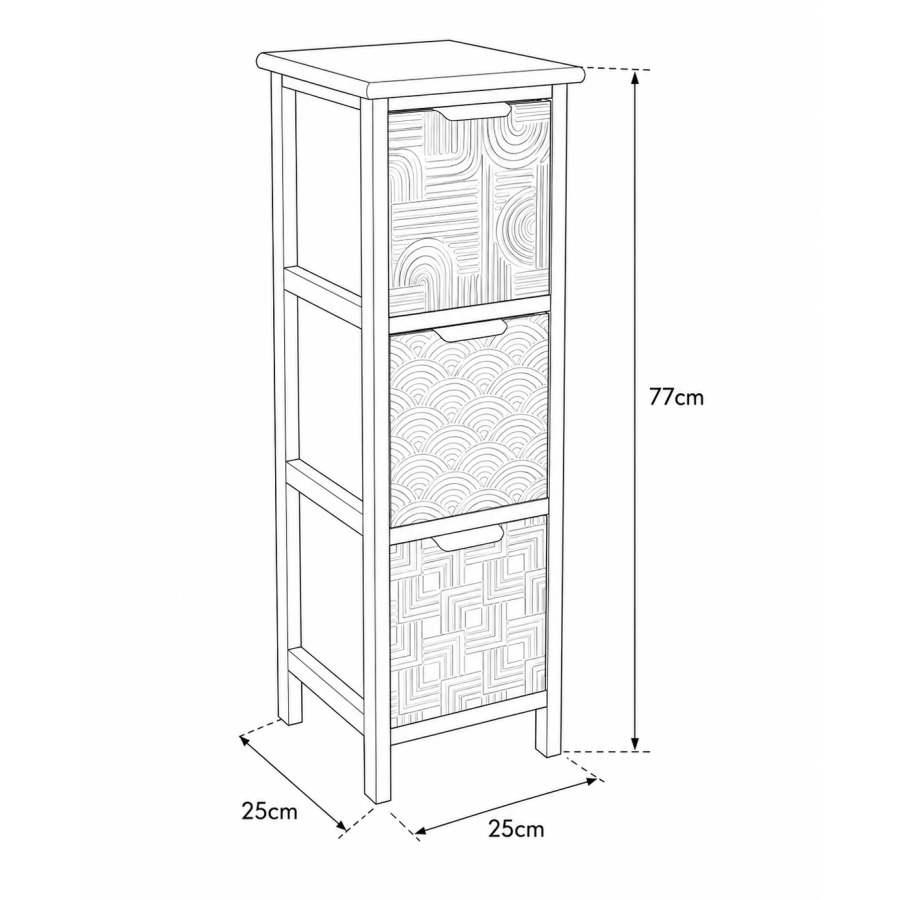 Συρταριέρα MDF με 3 Συρτάρια 25x25x77cm Μπεζ με Σχέδια MRShome