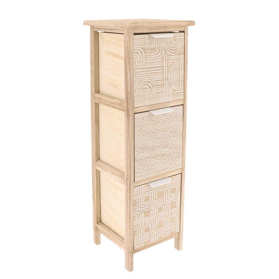 Συρταριέρα MDF με 3 Συρτάρια 25x25x77cm Μπεζ με Σχέδια MRShome