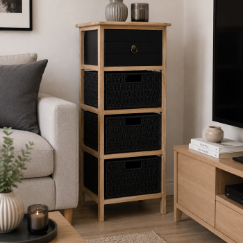 Έπιπλο MDF με 1 Ράφι και 3 Συρτάρια 37.5x27.5x86cm Μαύρο MRShome
