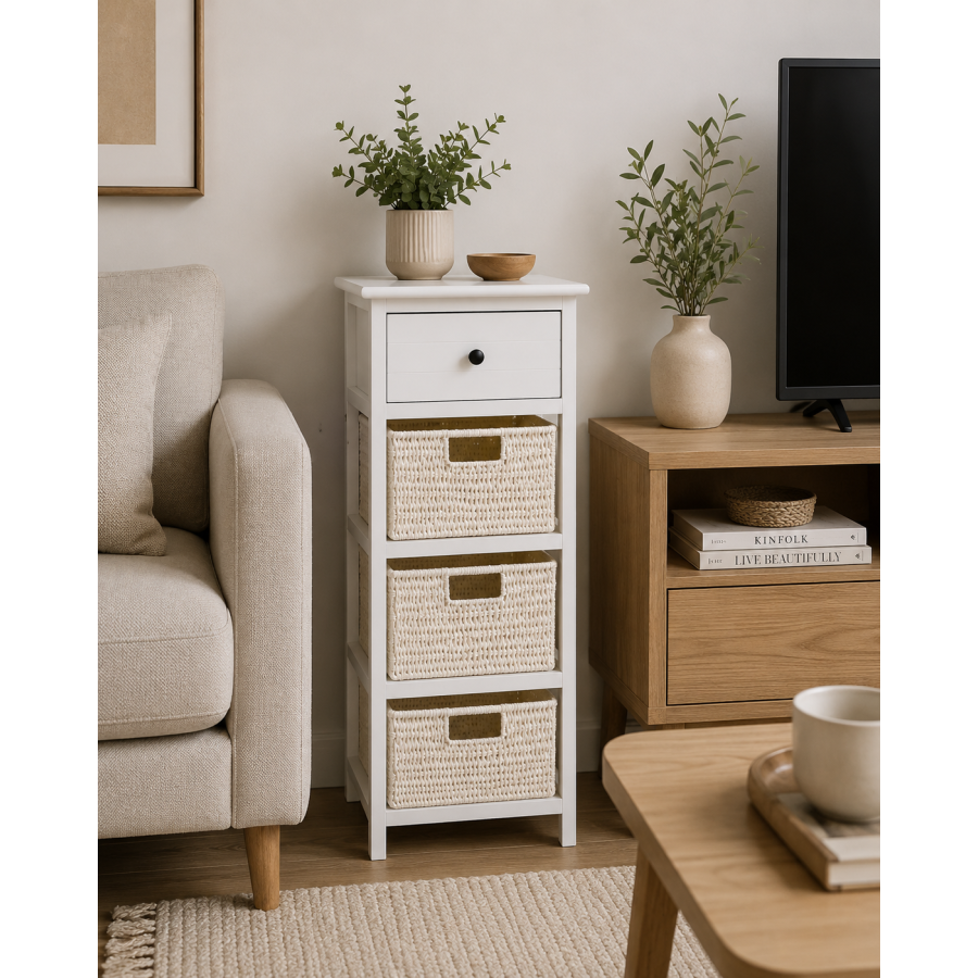 Συρταριέρα Λευκή MDF με 4 Συρτάρια 37.5x27.5x86cm MRShome