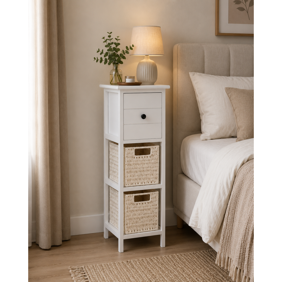 Συρταριέρα MDF με 3 Συρτάρια 25x25x77cm Λευκή MRShome