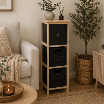 Συρταριέρα MDF με 3 Συρτάρια 25x25x77cm Φυσική/Μαύρη MRShome