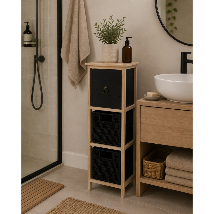 Συρταριέρα MDF με 3 Συρτάρια 25x25x77cm Φυσική/Μαύρη MRShome