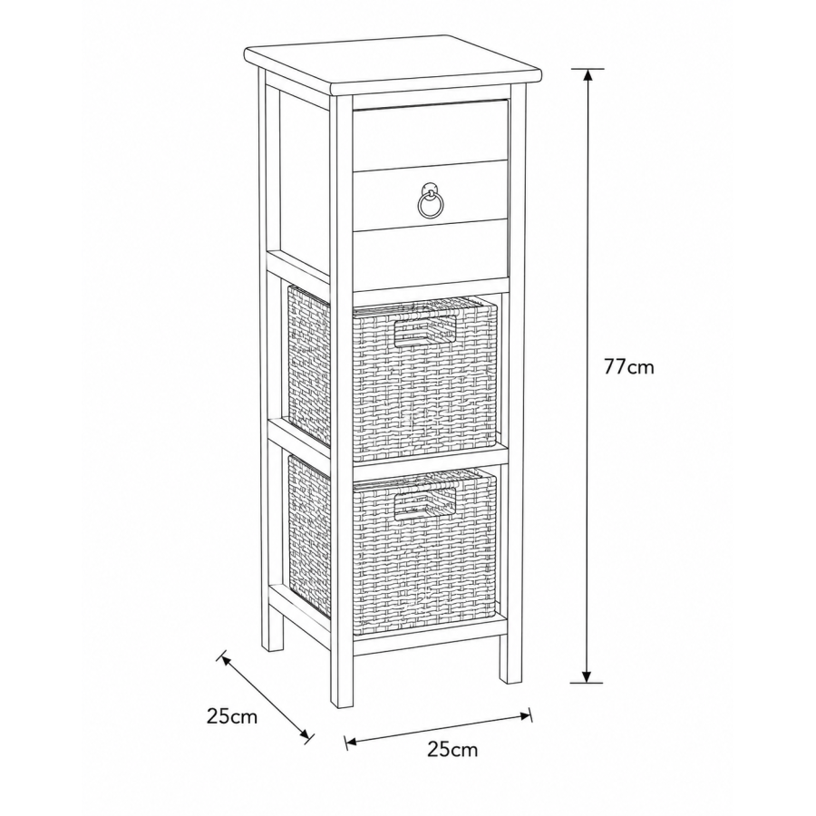 Συρταριέρα MDF με 3 Συρτάρια 25x25x77cm Φυσική/Μαύρη MRShome