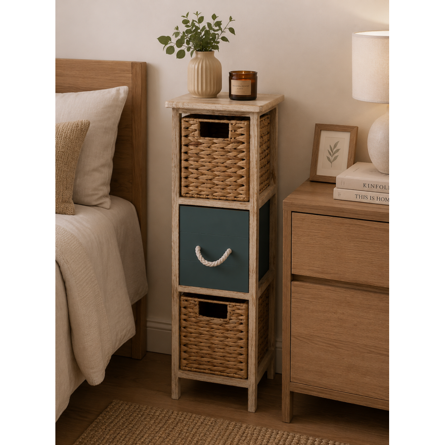 Έπιπλο MDF με 3 Συρτάρια από Υάκινθο 25x25x77cm Μπεζ/Λαδί MRShome