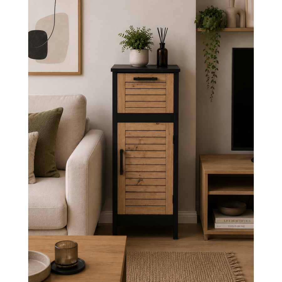 Έπιπλο MDF/Βελανιδιά με 1 Συρτάρι και 1 Ντουλάπι με Ράφι στο Εσωτερικό 36.5x30x83cm MRShome