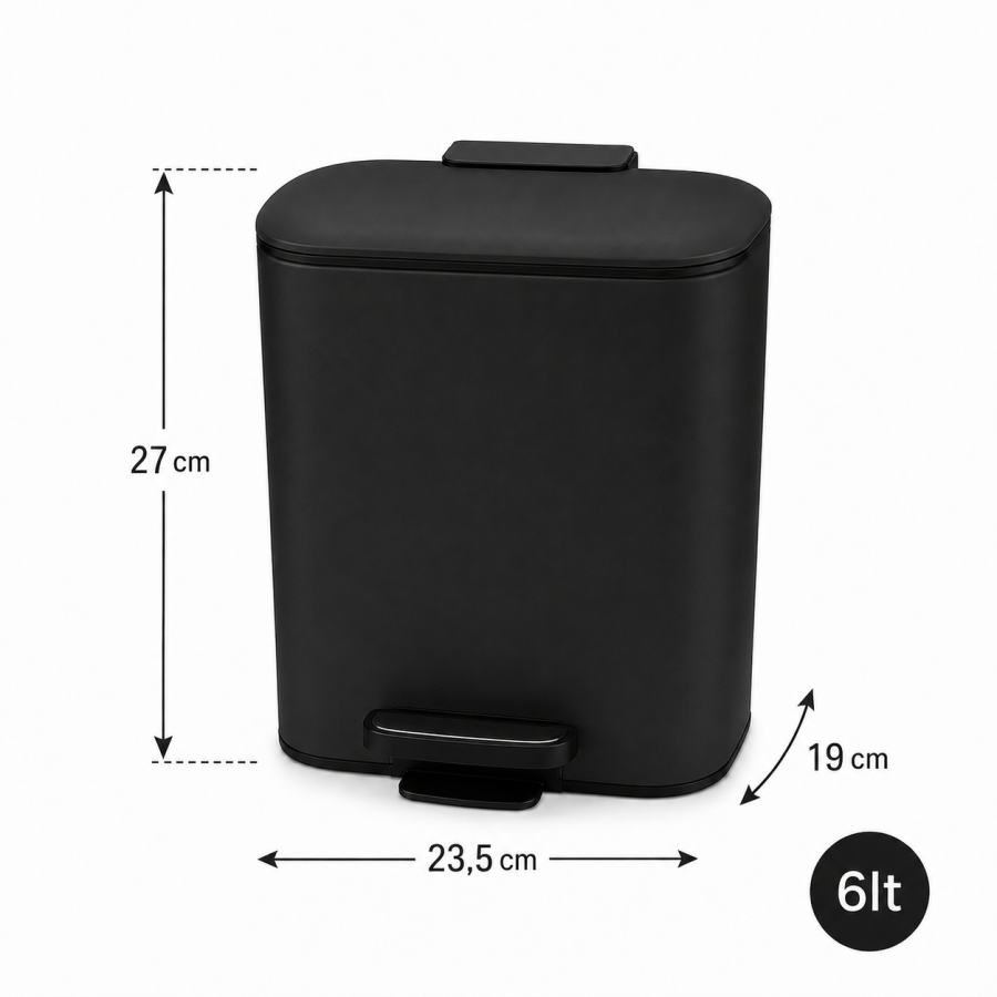 Σετ Κάδος Απορριμμάτων Ορθογώνιος 23.5x19x27cm Μεταλλικός Μαύρος Ματ 6L και Πιγκάλ MRShome