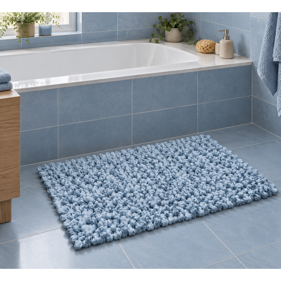 EVORA Χειροποίητο Πατάκι 50x70cm Γαλάζιο C05 Mrshome