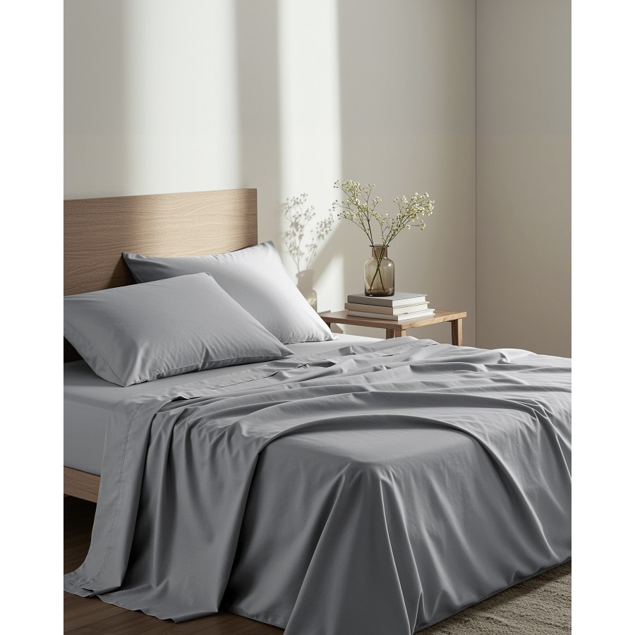 Σεντόνι Διπλό με Λάστιχο Unicolors - Medium Gray
